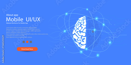 Abstract Artificial intelligence. brain, digital, neuron, human, technology, cell, network, research, futuristic, nerve. Technology web background.
