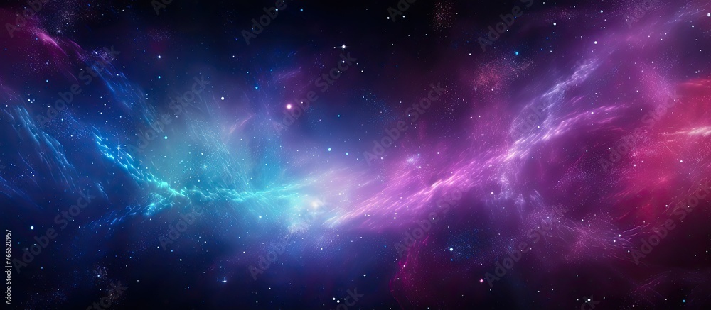 A picturesque view of the sky resembling a galaxy filled with purple and violet stars. The clouds create an artistic horizon against the electric blue backdrop
