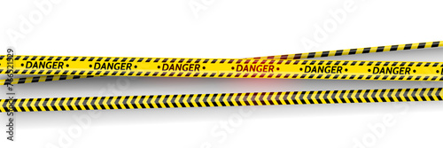 Black and yellow stripes set. Warning tapes. Danger signs.  Caution ,Barricade tape, Do not cross, police, scene barrier tape. Vector flat style cartoon illustration isolated on background