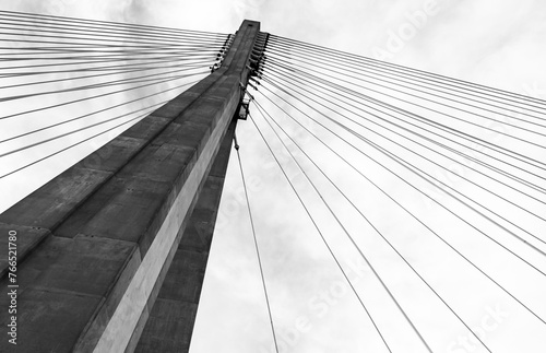 Steel cables of Swietokrzyski bridge over the Vistula river in Warsaw photo