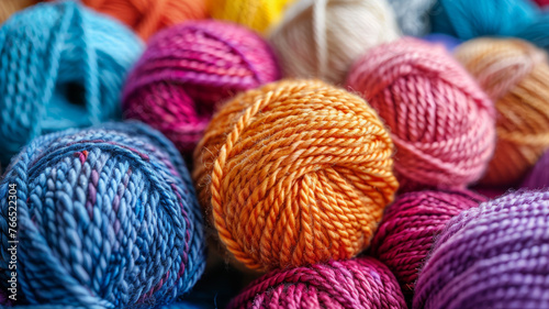 Colorful yarn balls close-up.