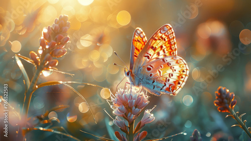 Butterfly on a flower in sunlight