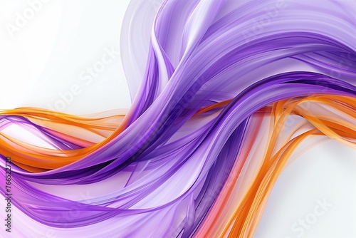 Embark on a visual journey with an abstract purple and orange swirly wave motion, gracefully unfurling against a pristine white background.