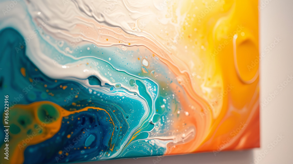 Close-up of an acrylic pour painting - obrazy, fototapety, plakaty 
