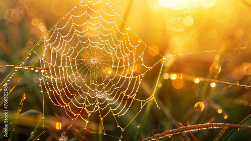 Spiderweb with morning dew drops.