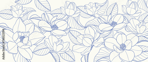Abstract floral line art vector background. Leaf wallpaper of tropical leaves, leaf branch, plants in hand drawn pattern. Botanical jungle illustrated for banner, prints, decoration, fabric. © TWINS DESIGN STUDIO