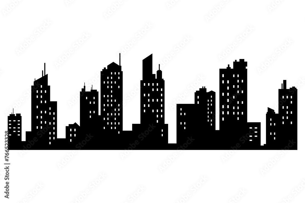  city silhouette. Modern urban landscape. High buildings with windows. Illustration on white background