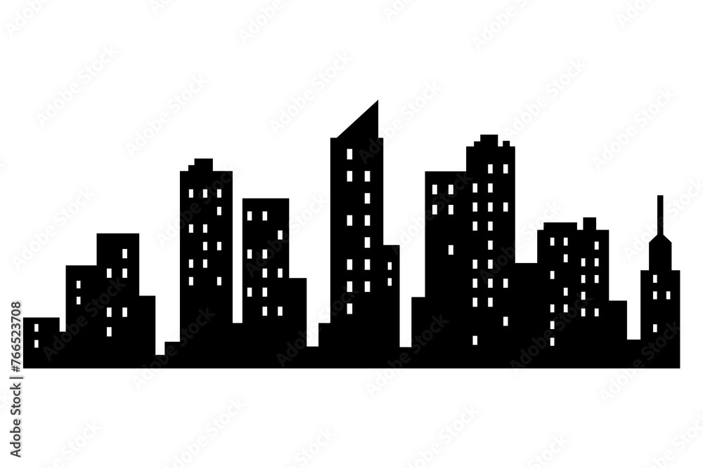  city silhouette. Modern urban landscape. High buildings with windows. Illustration on white background