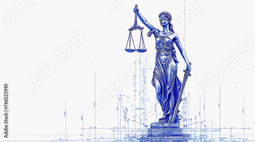 a digital rendering of Lady Justice, set against a white background