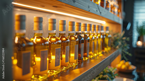 Rows of whiskey bottles on a bar shelf © SashaMagic