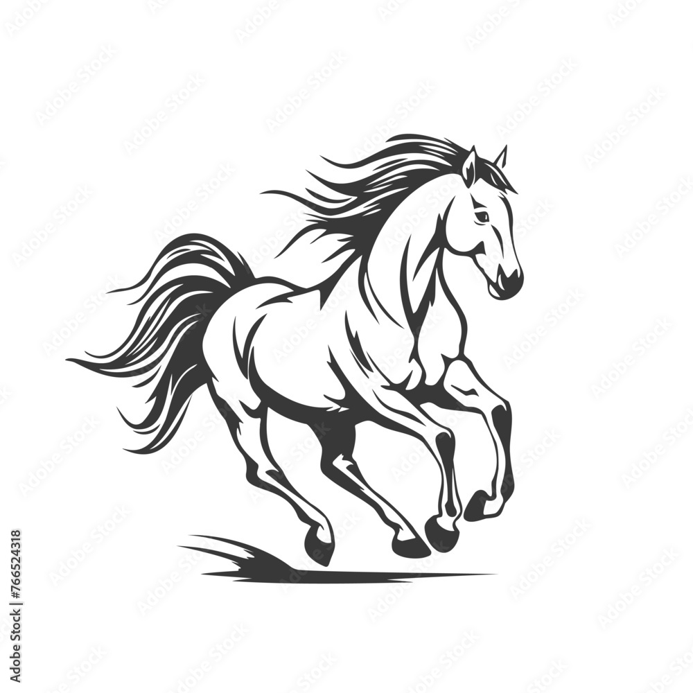 Beautiful black and white horse silhouette, vector illustration