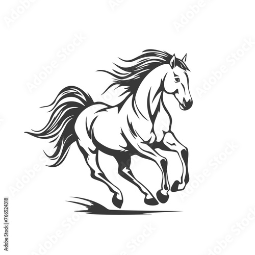 Beautiful black and white horse silhouette, vector illustration