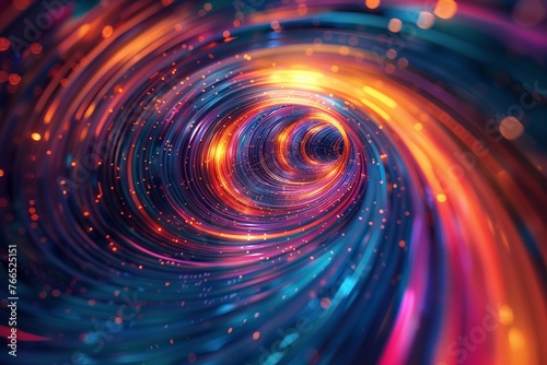 Immerse in a closeup of mesmerizing colorful lines, swirling like a vortex, portraying the intricate style of an internet network , High detail, High resolution,