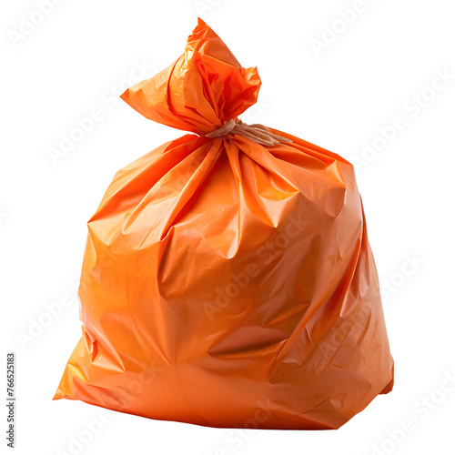 Orang trash bag, close-up isolated on a transparent background.