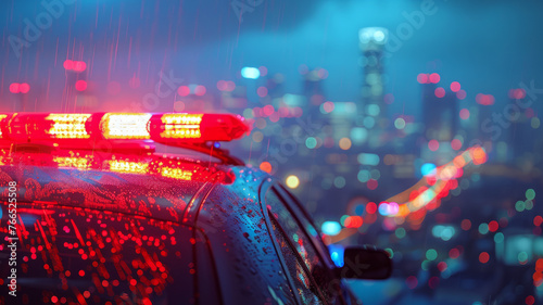 Police car on rainy city street © SashaMagic