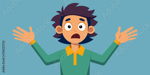 unhappy, surprised, shocked, puzzled, making difficult choice young man spreading his arms, shrugging shoulders. Concept of confusion, uncertainty, deadline, I don't know, insecurity, oops