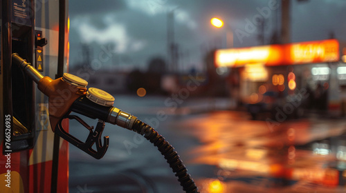 Close-up photo of gasoline pump and hoses for refueling cars. photo