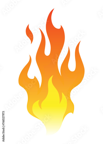 Fire flame icon. Cartoon heat wildfire or bonfire, burn power fiery. Power light energy silhouette. Campfire element in flat style. Isolated illustration