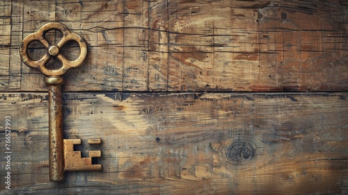 Antique success key on wooden background