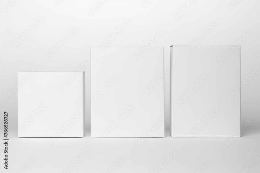 Single empty magnet white cardboard box with blank label on a solid white background, the box is in the background with a focused foreground on the blank label, Single empty magnet white cardboard box with blank label on a solid white background, the box is in the background with a focused foreground on the blank label,