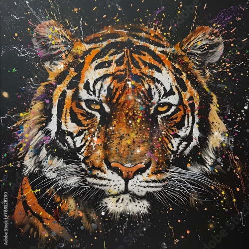 Vibrant Tiger Artwork Captures Wildlife Beauty, a Modern Splash-Style Painting Ideal for Decor and Collectors. AI