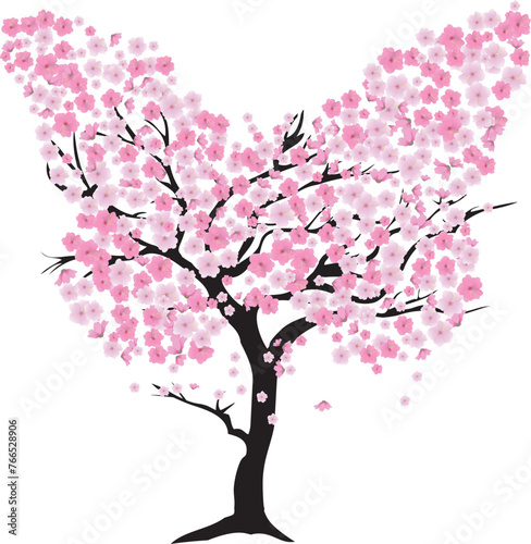 Vector Cherry Tree in the shape of a butterfly
