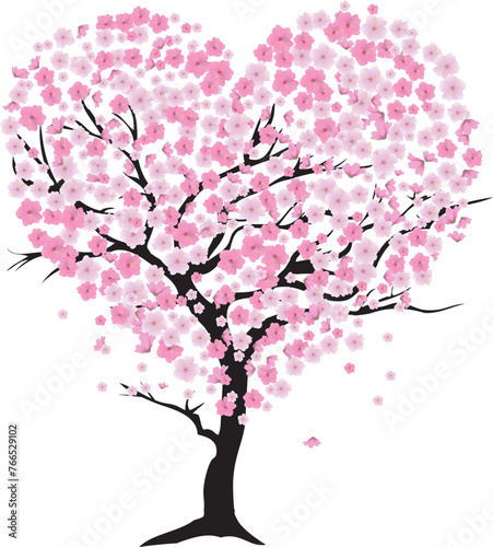 Vector Cherry Tree in the shape of a heart © peony