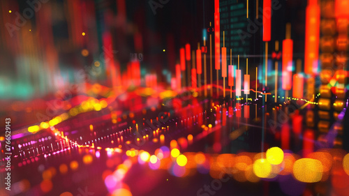 A dynamic visualization of stock market fluctuations, with colorful graphs and charts illustrating the volatility of global financial markets.