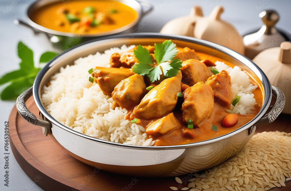Chicken pieces baked in the oven, topped with sauce, with a side dish and vegetables. Chicken pieces with rice and vegetables. Chicken pieces baked in the oven, topped with sauce, with a side dish and vegetables. Chicken pieces with rice and vegetables.