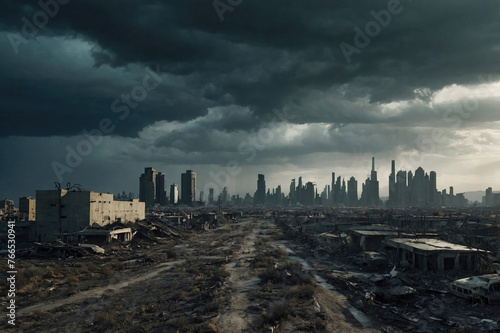 a future world ravaged by the effects of global warming, with barren landscapes, polluted skies, and deserted cities.
