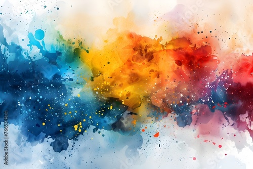 Vibrant Watercolor Splash Abstract Wallpaper with Space for Text Overlay,Ideal for Banner or Creative Digital Design © Mickey