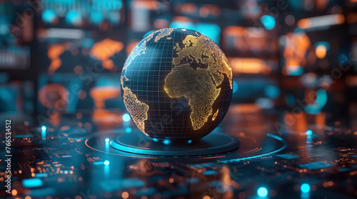 Digital world globe model on an abstract tech background