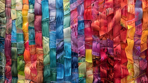 Vibrant Woven Fibers with Captivating Abstract Color Inserts Creating a Mesmerizing Visual Tapestry