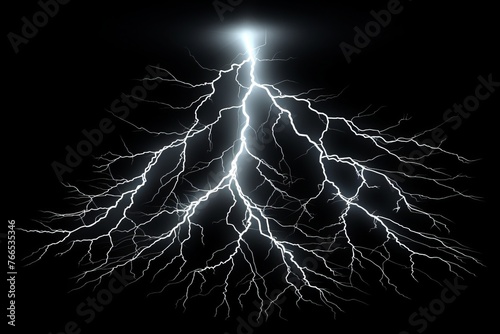 Lightning Bolt Striking Through Black Sky