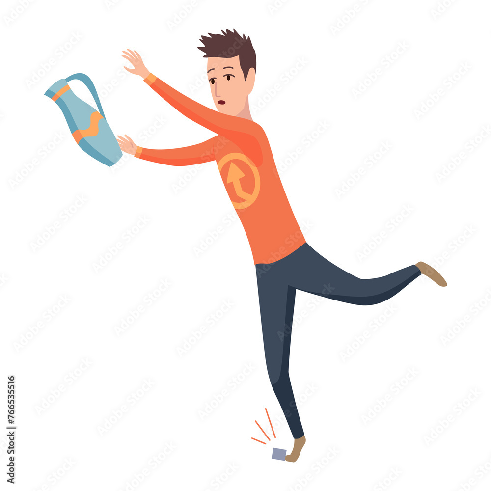 Fototapeta premium Household injurie. Isolated icon of home trouble. Warning about possible dangerous situation. People character getting civilian trauma. illustration of accident