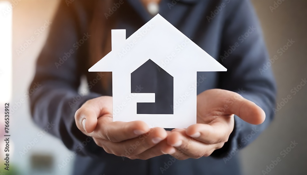 house in hand, Man around 30 years old, with two children around 8 years old, with a painted house outline above their heads house in hand, Man around 30 years old, with two children around 8 years old, with a painted house outline above their heads