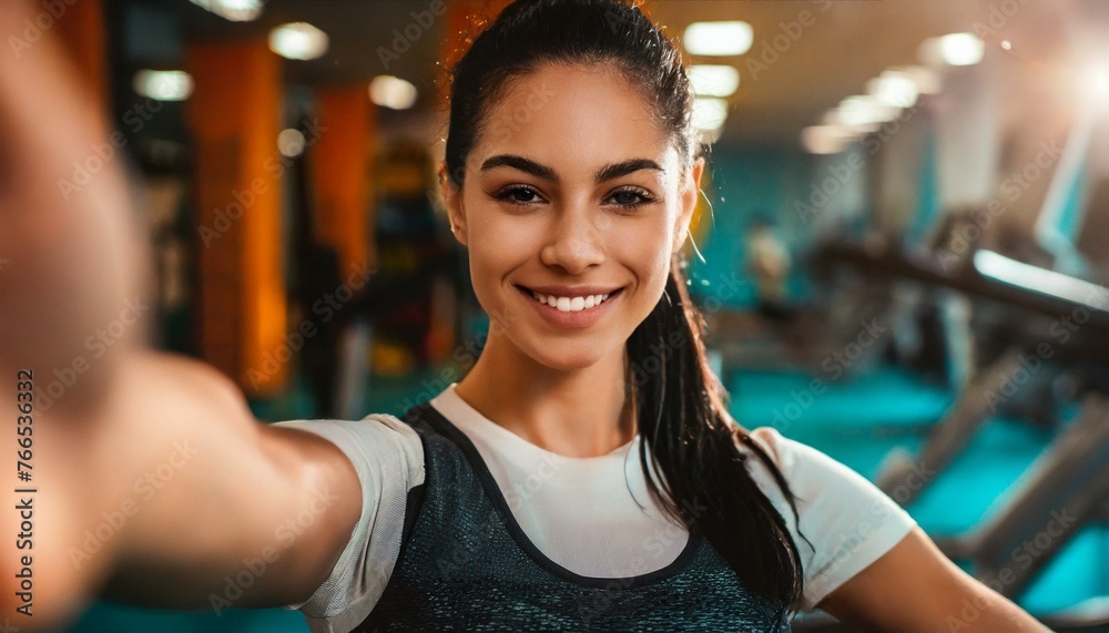 woman taking selfie in gym