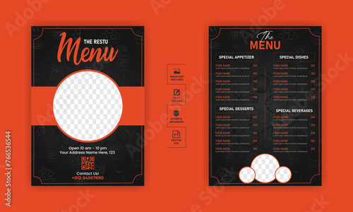 Food menu design template for restaurant with unique layout gradient
