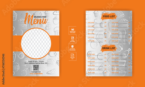 Food menu design template for restaurant with unique layout gradient