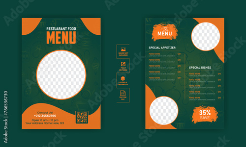 Food menu design template for restaurant with unique layout gradient