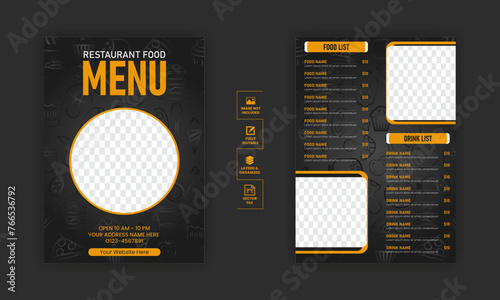 Food menu design template for restaurant with unique layout gradient