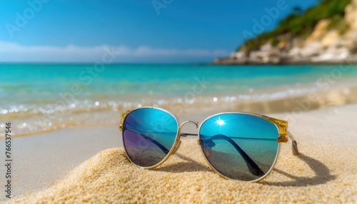 Sunglasses on a sandy beach 