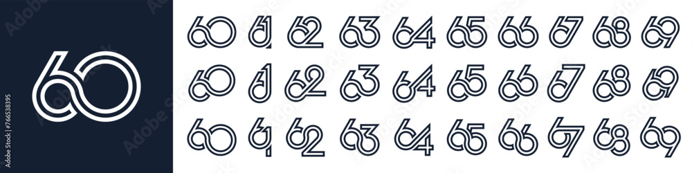 collection of creative number 60 to 69 logo designs. abstract number design vector illustration collection of creative number 60 to 69 logo designs. abstract number design vector illustration