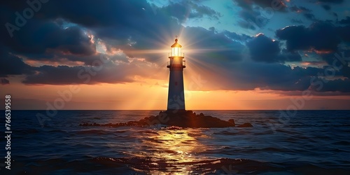 Guiding Light: A Peaceful Lighthouse Illuminating the Path to Personal Growth. Concept Lighthouse Symbolism, Personal Growth, Guiding Light, Self-Discovery