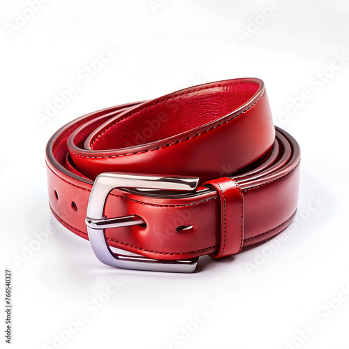 red leather belt isolated on white background photo