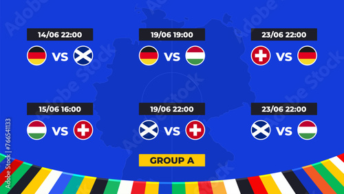 Match schedule. Group A of the European football tournament in Germany 2024! Group stage of European soccer competitions in Germany. © angelmaxmixam