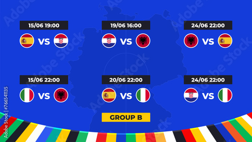 Match schedule. Group B of the European football tournament in Germany 2024! Group stage of European soccer competitions in Germany. © angelmaxmixam