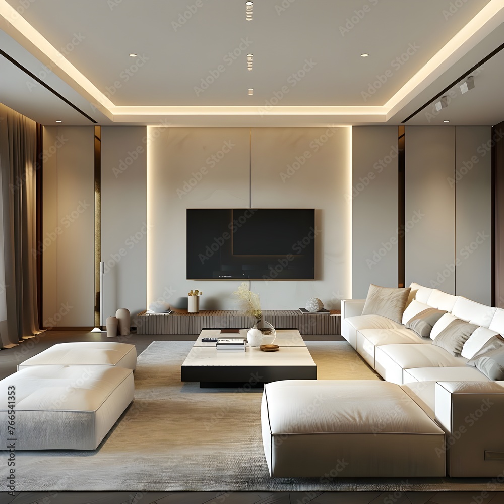Stylish Comfort White Sofa and TV Unit Offering Luxury