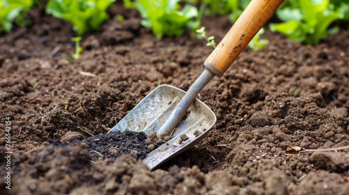 Small shovel in the garden (in soil)