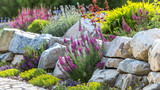 Rockery. Rock garden (Alpine Style) design with plants and flowers